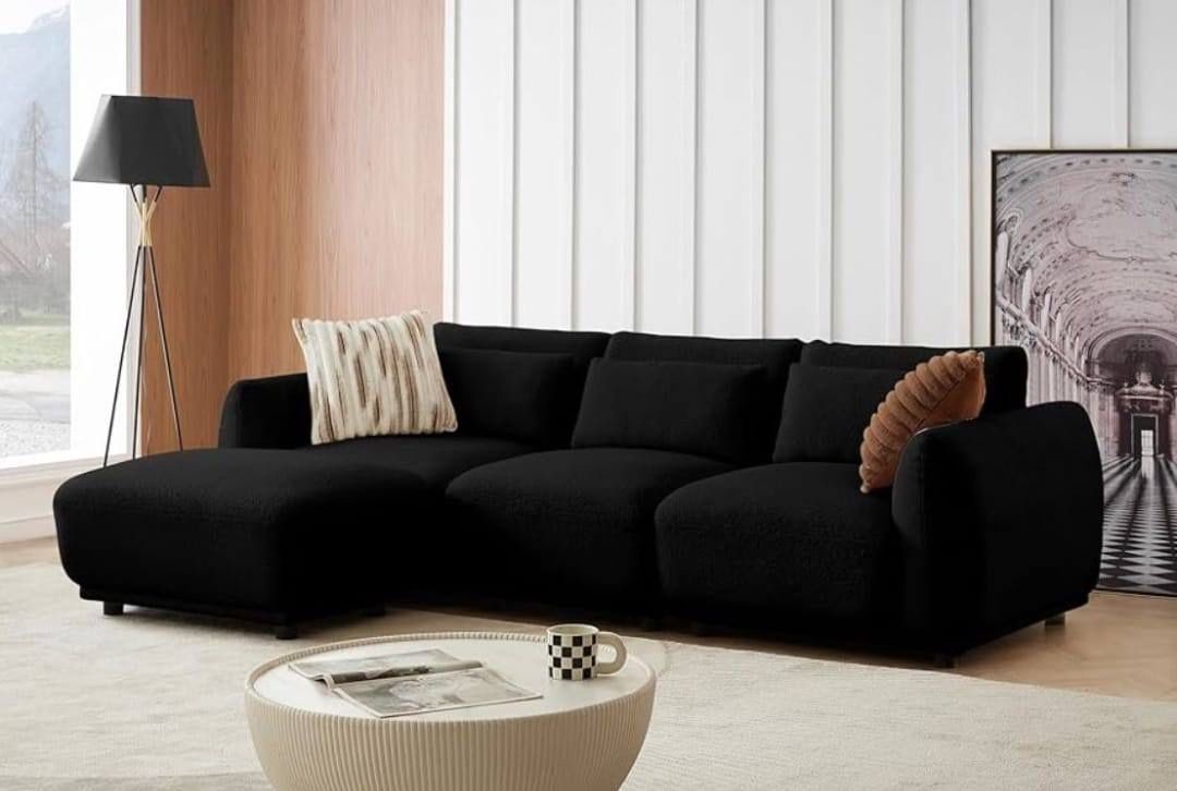 Boucle Sectional Couches for Living Room,Comfy Upholstered Modular Sectional Sofa with Ottoman,Small Sectional Couch Sofa Set for Living Room (3Seats&