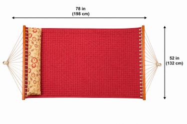 Pawleys Island Quilted Hammock with Pillow – Handcrafted Wooden Spreader Bars – 78” x 52”