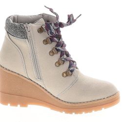 This is a Maurices Claire Gray Knit Collar Lace Up Wedge boot. 