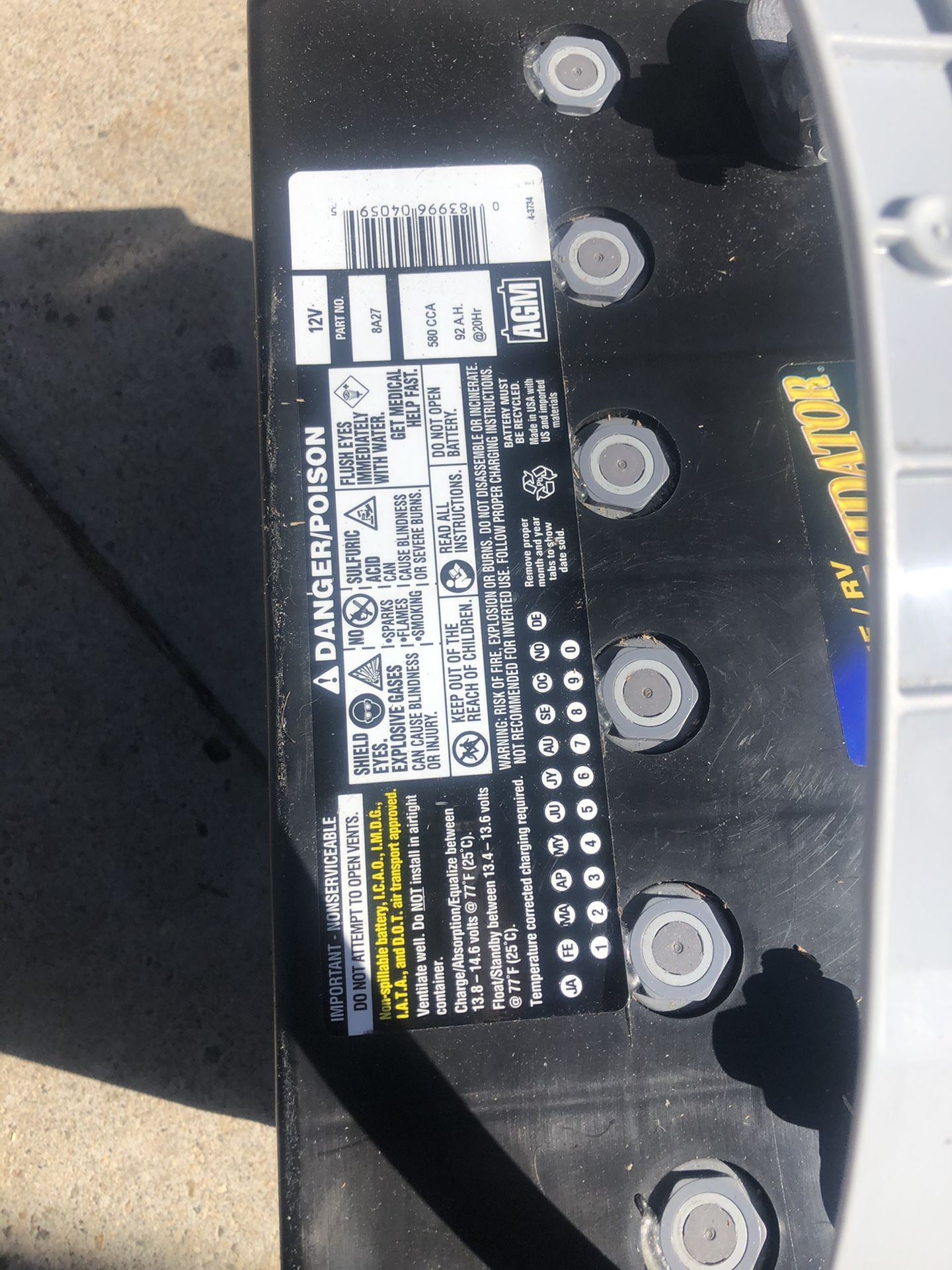 Deka Battery intimidator marine/rv agm 8A27 Solar use for Sale in San