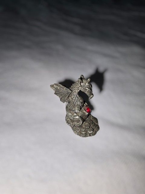 The Pewter Dragon Figurine with Red Crystal Accent