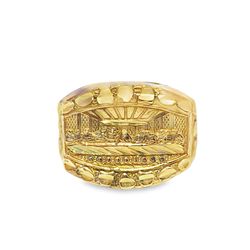 10k Yellow Gold The Last Supper Engraved Signet Ring