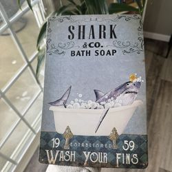 Vintage-Style Aluminum Bathroom Wall Decor – “Wash Your Fins” 🦈