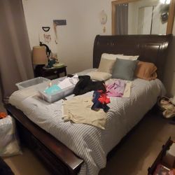 Queen Mattress and Mahagony Bedframe