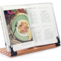 Deluxe Large Cookbook Holder W/Acrylic Shield With Cherry Wood Base Made In USA