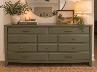 Olive Green 10 Drawer Dresser | Antique Brass Hardware