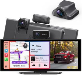 Portable Wireless CarPlay Screen, 10.26" Fully Laminated IPS Touch Screen Car Stereo with Wireless CarPlay & Android Auto, 4K Front 2.5K Rear Dash Cam