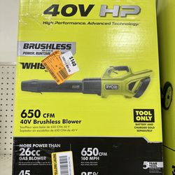 Ryobi 40v hp 650cfm brushless blower tool only