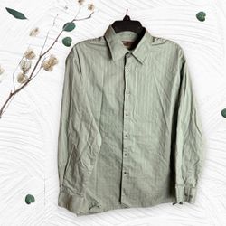 Perry Ellis Muted Green w Textured Striping Button Long-Sleeve Dress Shirt Men L