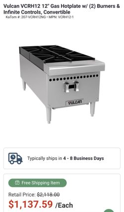 Vulcan VCRH12 12" Gas Hotplate w/ (2) Burners & Infinite Controls, Convertible
