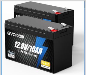 2 Pack 12V 10Ah LiFePO4 Lithium Battery, High&Low-Temp Protection Built-in BMS, 5000+ Deep Cycles for Fish Finder, Power Wheels, Solar, Camping, UPS, 