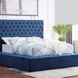 VELVET UPHOLSTERED BED Available In Queen Size Cal King & Eastern King