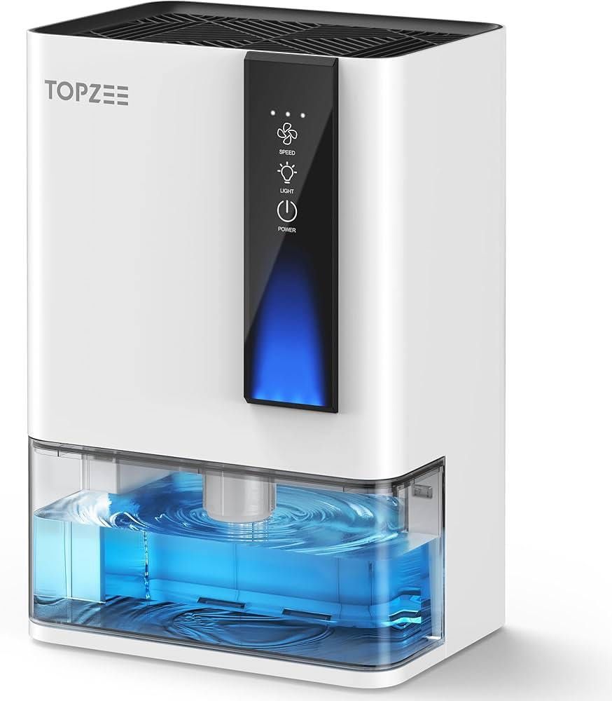 TOPZEE Dehumidifier for Home, Small Quiet Dehumidifiers for Bedroom, Bathroom, Basement, Up to 1000 Sq. Ft, Auto Shut-Off & Defrost, 7 Colors LED Ligh