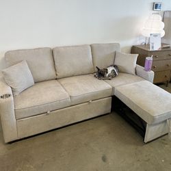Sleeper Sofa Bed Couch Chaise With Pull Out Chaise & Sleeping Mechanism— FREE Delivery
