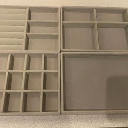 Velvet stackable jewelry organizer storage trays for desk or drawer - set of 4