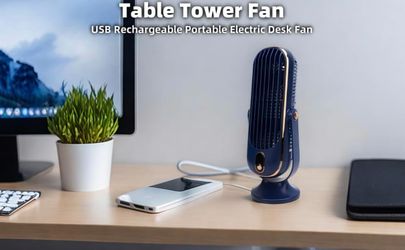 2 for $15 Table Tower Fan, Powerful Dual Fans 5 Speeds LED Display USB Quiet Brushless Motor Cooling Fan for Home Office Dorm Room Blue