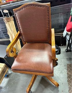 Vintage Oak Executive Desk Chair - Leather & Nailhead Trim