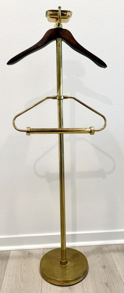Vintage Mid-Century Modern Brass/Wood Butler Valet Stand