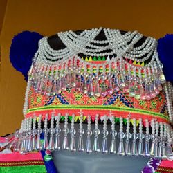Blue/orange Pom Pom Hmong Hat Size 23