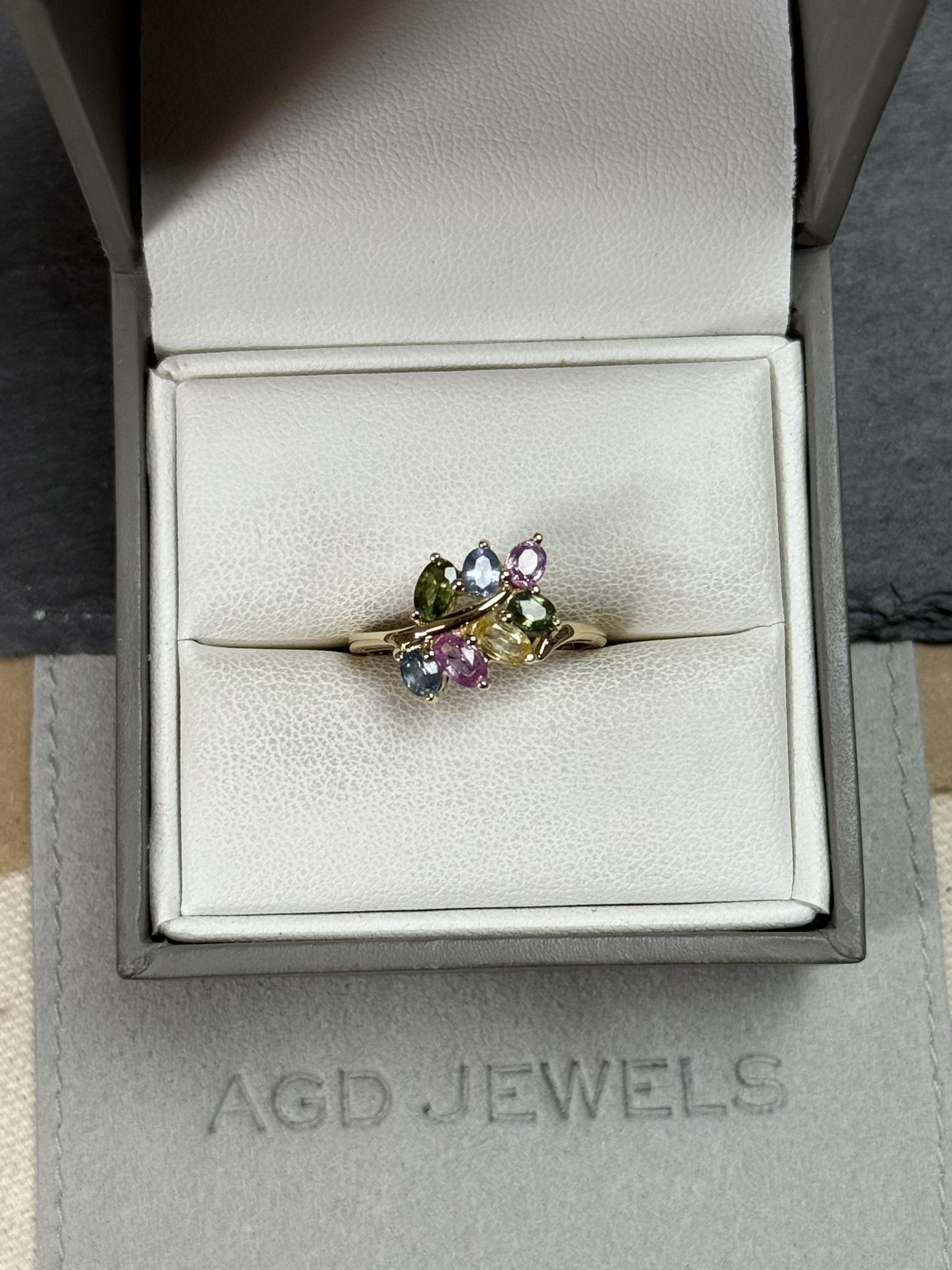 14k Yellow Gold Multicolor Sapphire Cluster Ring