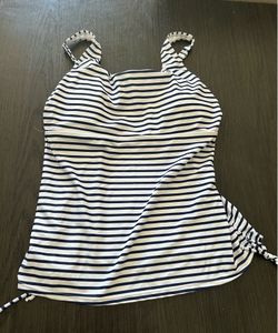Size XL white and navy striped halter neck swimsuit top