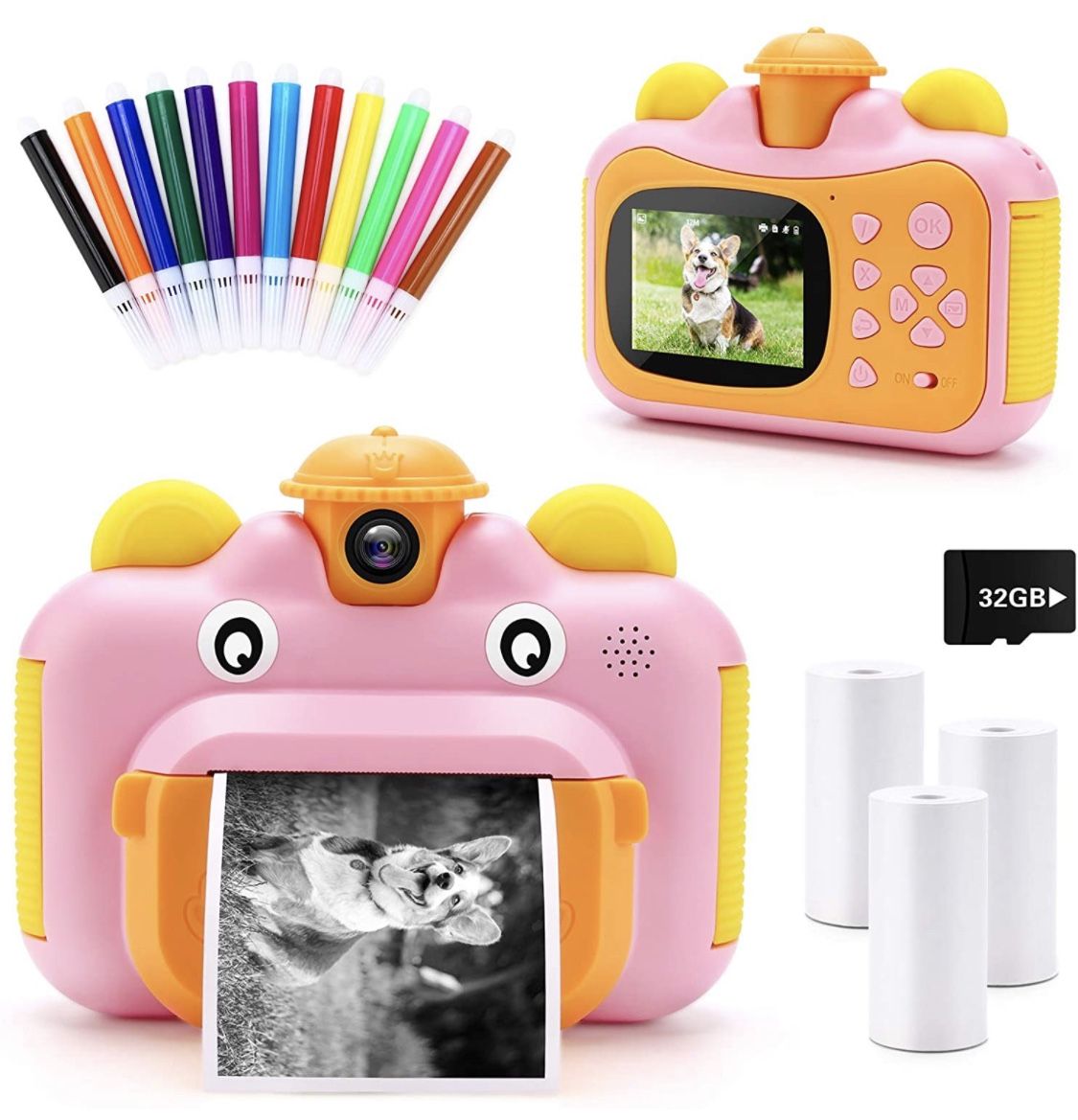 INKPOT Instant Print Camera for Kids,Zero Ink 1080p Video Kids Digital 12MP Selfie Camera for Girls Boys,Birthday Gift Photo Instant Camera for Kids A