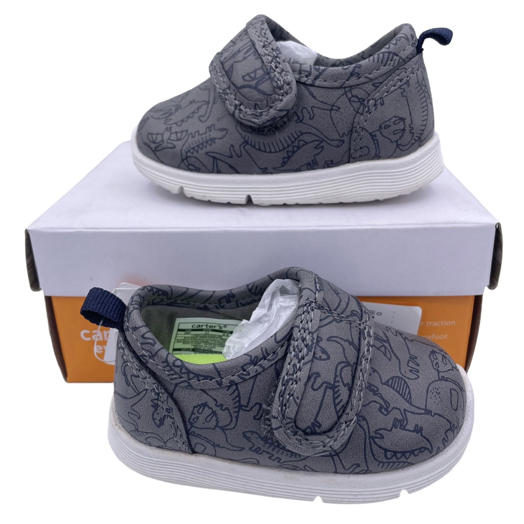 Carter’s baby boy Turbo2 easy on comfy gray sneakers Size 2 (3-6months)