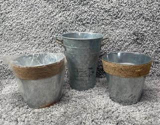 Home Is Where My Garden Is Galvanized Metal Buckets Lot Of 3 New