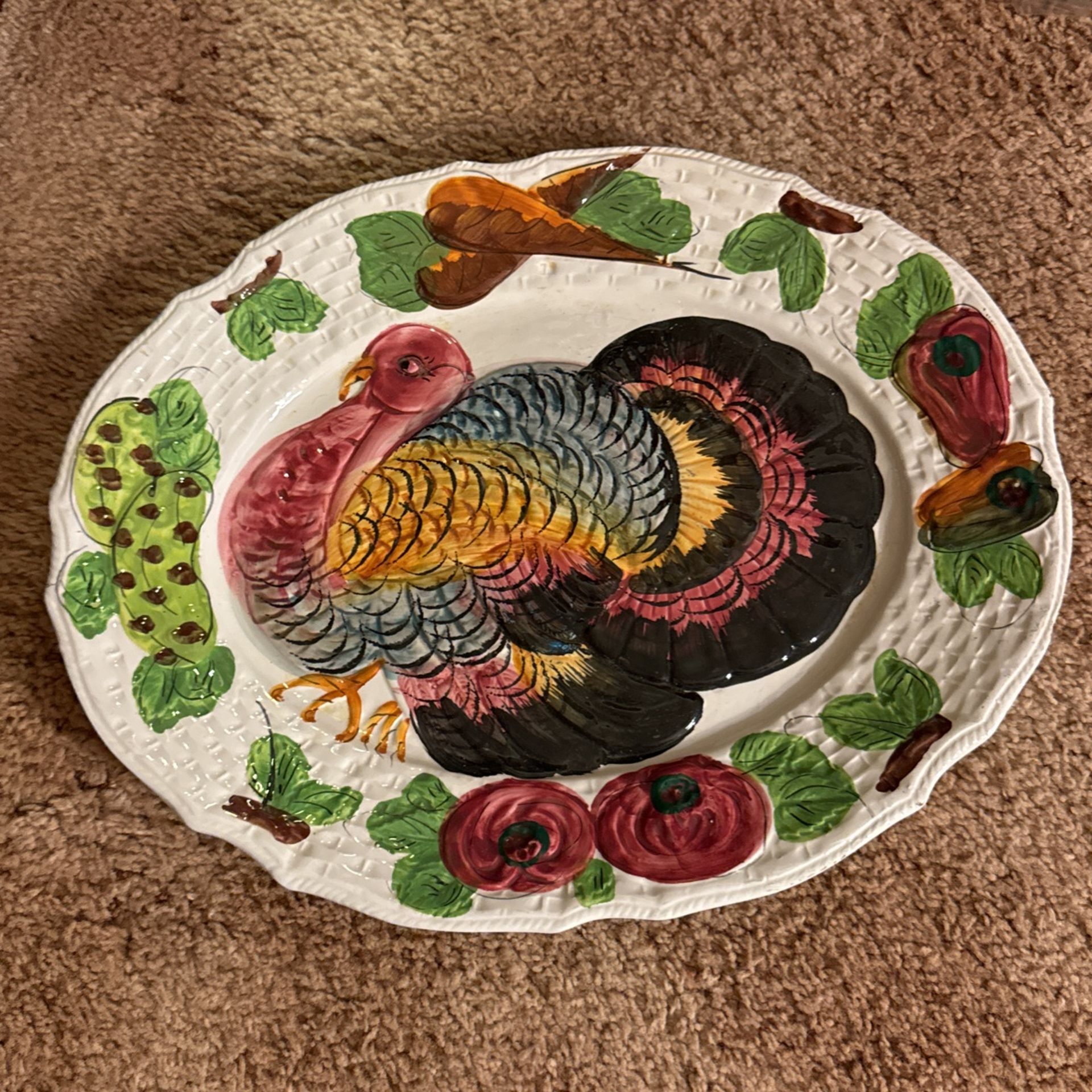 Vintage VIMAX Turkey Serving Plate Ceramic Italy Thanksgiving Oval Handpainted
