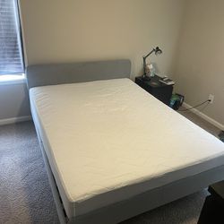 Queen IKEA SLATTUM Upholstered Bed Frame and HAUGESUND Mattress **MAY 21 PICK UP OR LATER