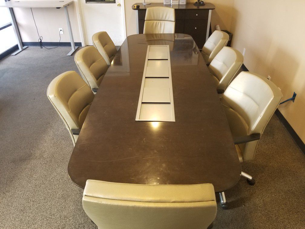 Office furniture, conference table, chairs, workstations