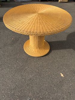 bali & pari Farrow Light Honey Rattan Wicker Pedestal Dining Table