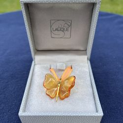 Lalique Amber Crystal Butterfly Pendant Necklace