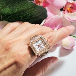 Rose gold Square shape girl's women's ladies Unisex ring watch gift