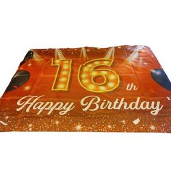 16th Birthday Backdrop Banner, Happy 16th Birthday Decorations for Boys Girls