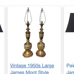 Vintage Brass Asian Pair Of Lamps  