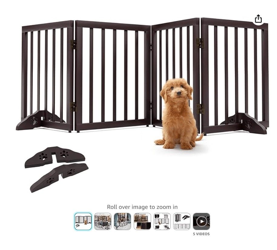 Wooden Dog Gate Foldable Dog Fence Freestanding 4 Panel Pet Gates Freestanding Folding Dog Gates House Pet Gate for Dogs Gate for Indoors,Extra Wide D