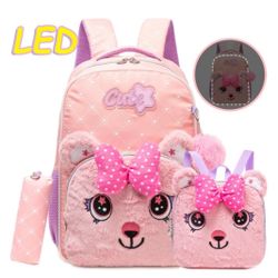 LED Pink Backpack with Lunch Box and pencil pouch