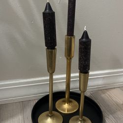 3 Antique Gold Candle Holders