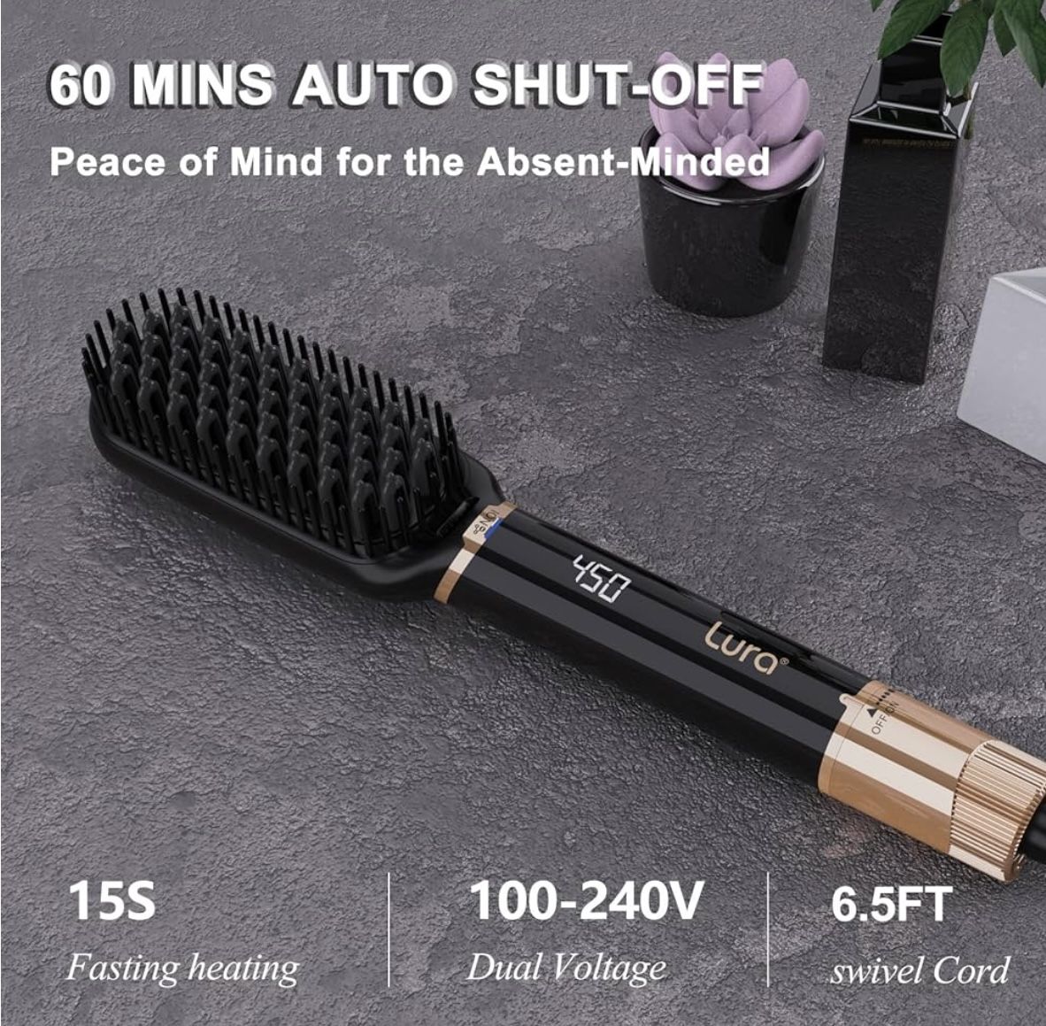 Brand New Ionic Hair Straightener Brush,Dual Voltage Hair Straightening Brush for Women,High Heat Flat Iron Brush for Black Women,Ceramic Hair Straigh