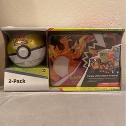 Pokemon TCG Collectors 2 Pack Chest Tin Lunchbox & Poke Ball Tin