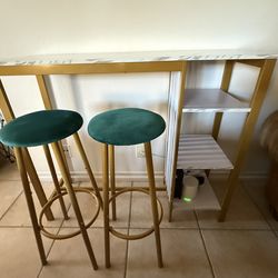 Kitchen  dining  Bistro table + 2 velvet barstool chairs  set  Bistro, wine bar, coffee bar, appliance desk, table  + storage