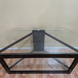 Modern Glass TV Stand / Media Console – Black Frame