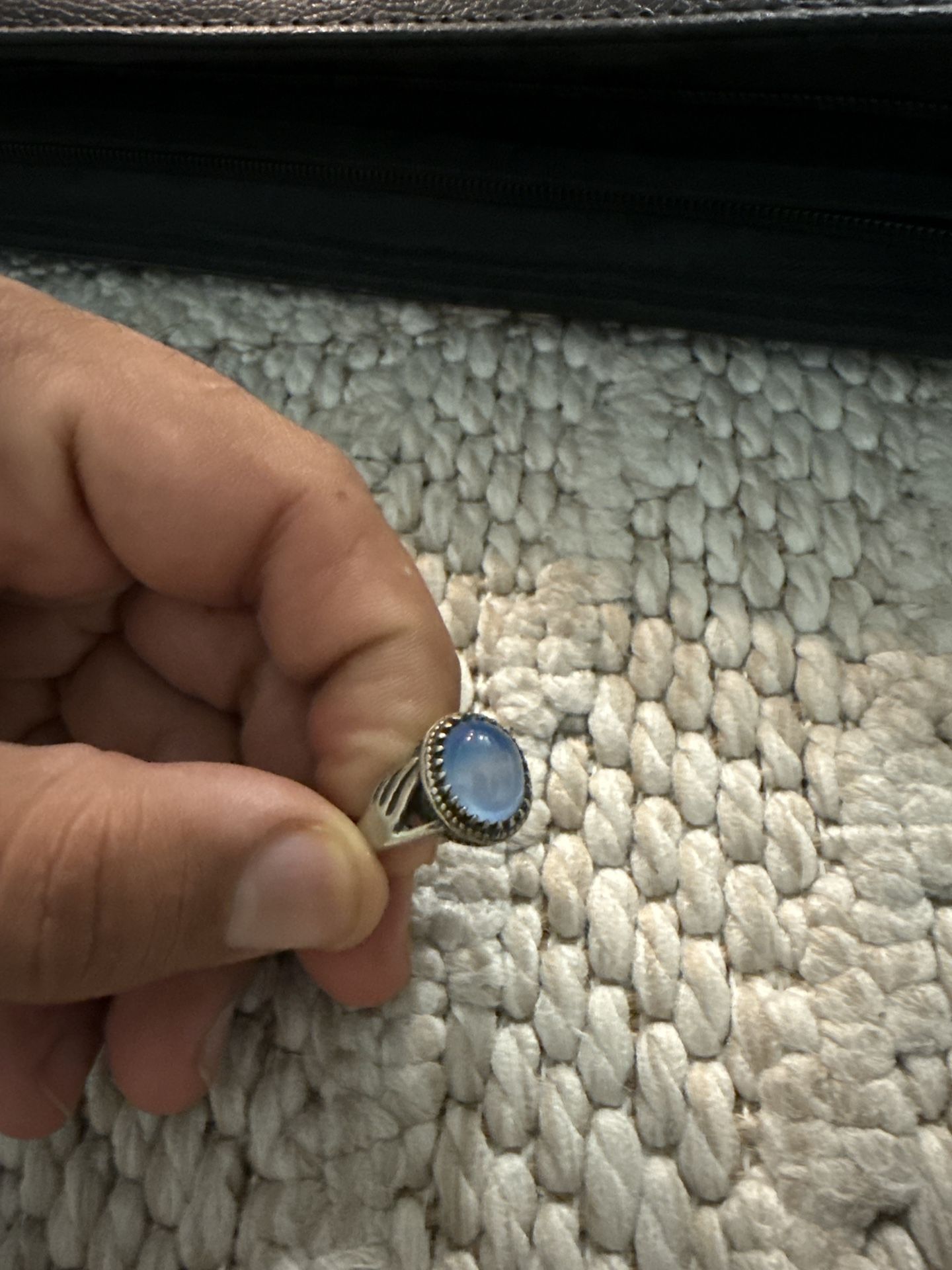 925 Sterling Silver Ring with Natural Blue Moonstone – “Dast-o-Delbar” Style Band – Size 9–10