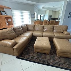 Leather sectional with ottomans
