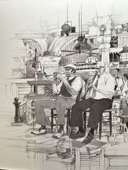 1985 New Orleans Jazz Musicians Danny Barker & Friends Art Lithograph B&W Print
