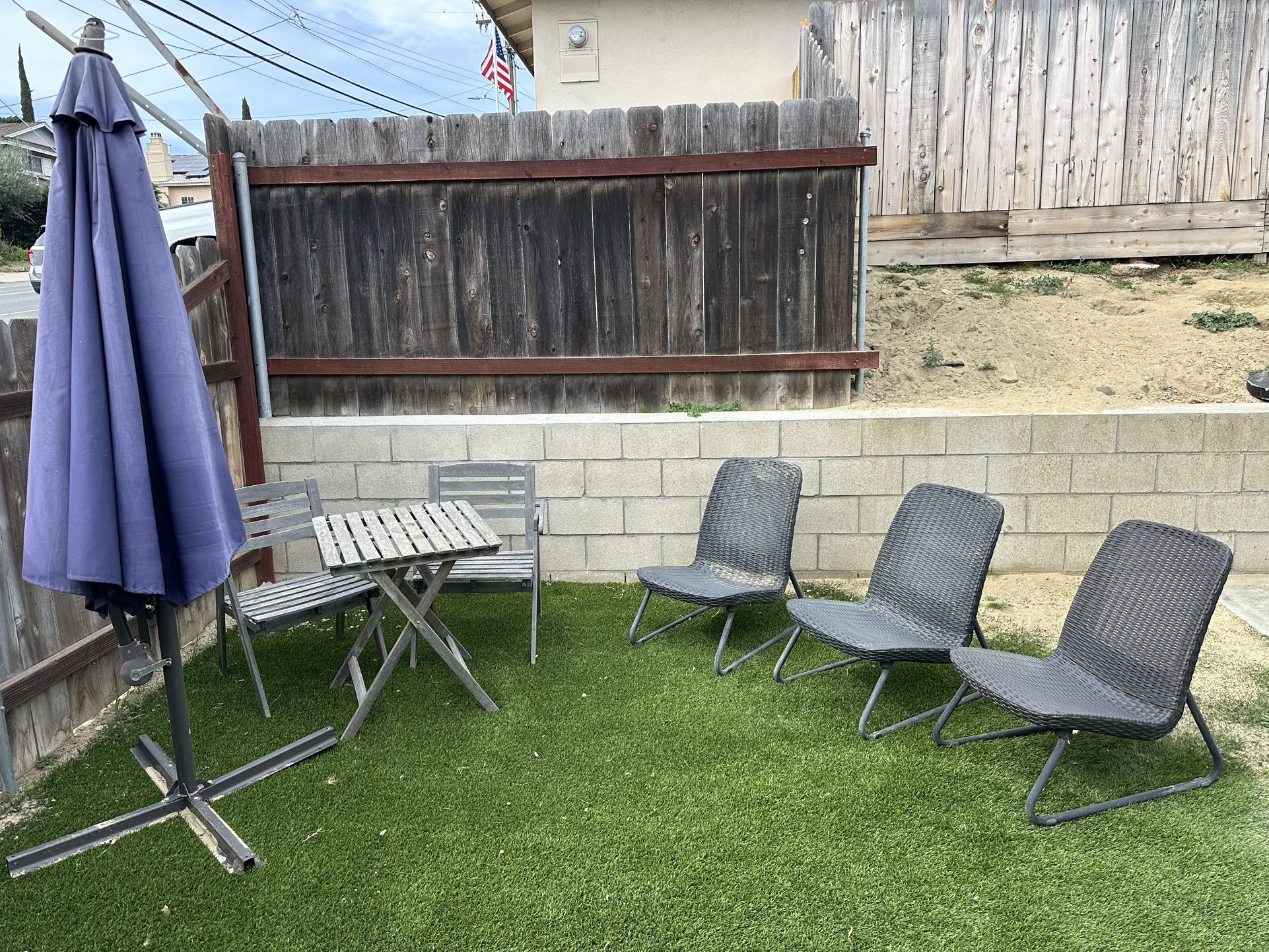 Outdoor Furniture Set, Umbrella & BBQ Grill OBO