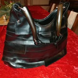 Bohemian Layered Leather Mombasa Style Bag - Wood Handle - New