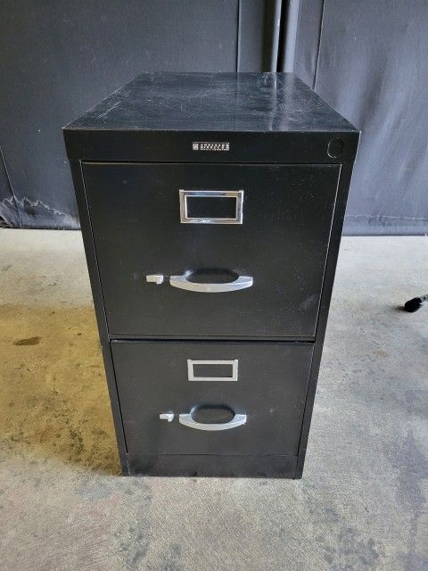 Two Drawer Black Metal Filing Cabinet