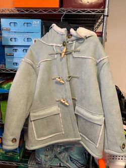 Light Blue Sherpa-Lined Duffle Toggle Coat